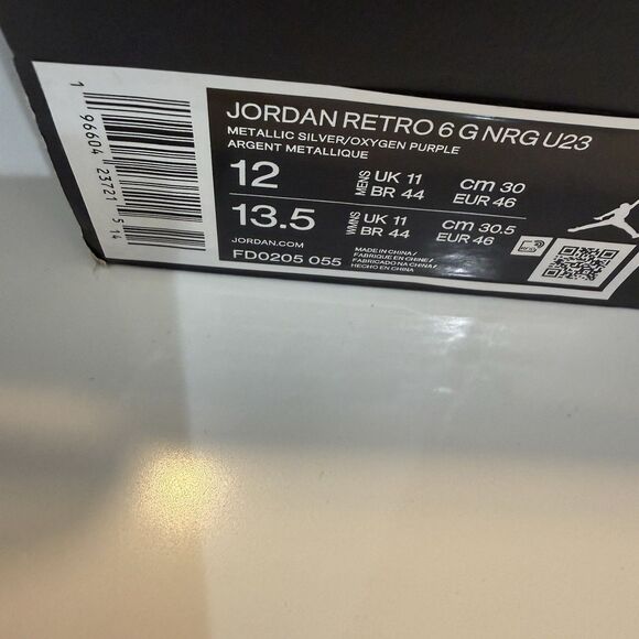 Nike Air Jordan Retro 6 NRG U23 Golf Purple Metallic Silver FD0205-055 Size 12 main image 5